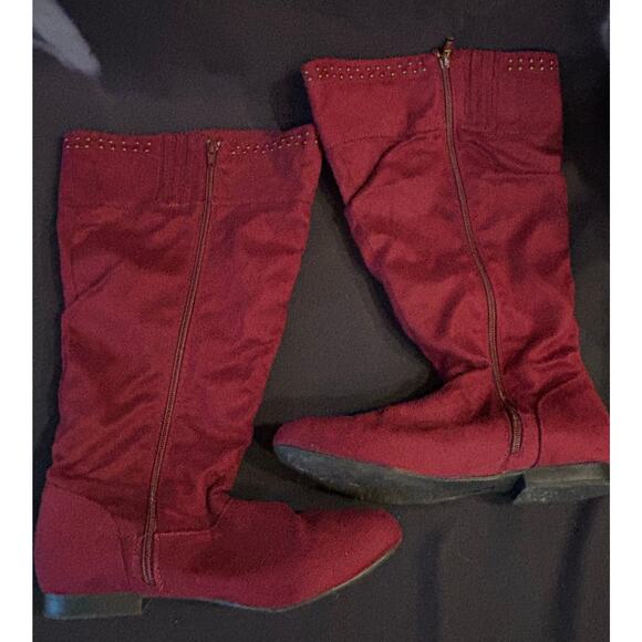 Women’s Lane Bryant Knee High Slouchy Boots Faux Suede Burgundy / Wine color, 10 - Picture 1 of 6